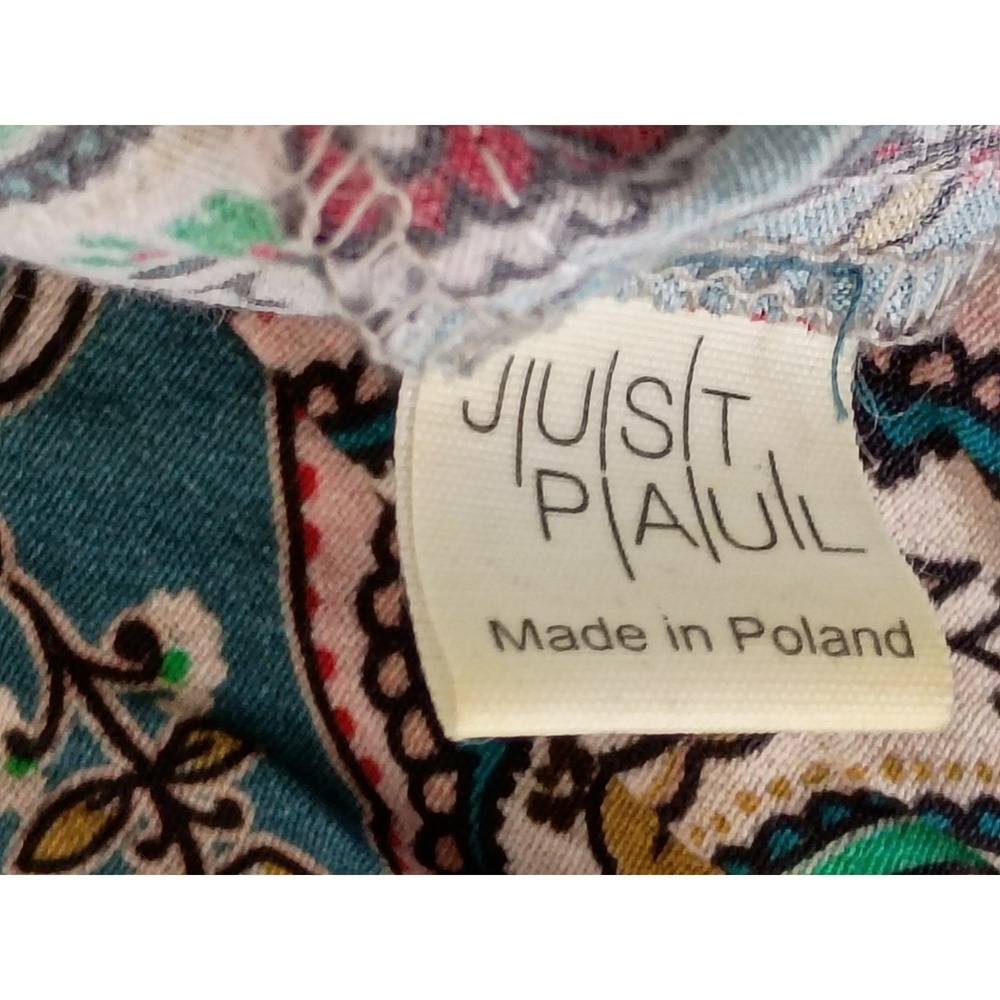 Just Paul Paisley Boho Mini Dress Teal V-Neck Bell Sv Ruffle Hem Poland Made - Picture 3 of 11